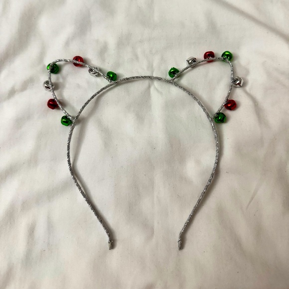 Jingle Bell Christmas Cat-Ear Silver Glitter Headband - Picture 2 of 2